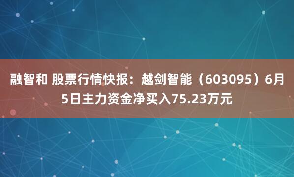 融智和 股票行情快报：越剑智能（603095）6月5日主力资金净买入75.23万元