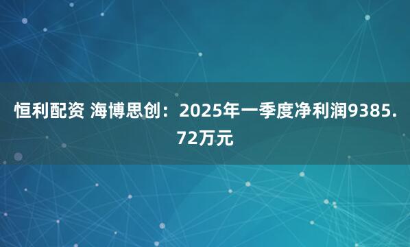 恒利配资 海博思创：2025年一季度净利润9385.72万元