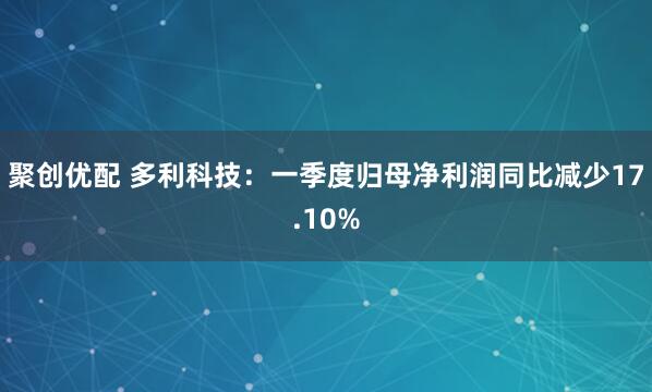 聚创优配 多利科技：一季度归母净利润同比减少17.10%